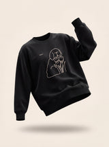 bloom tulip dog design black crewneck sweatshirt female model product shot