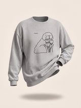 bloom tulip dog design heather grey crewneck sweatshirt female model product shot