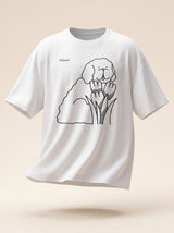 bloom tulip dog design pure white t shirt female model product shot