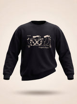 doggery squad skateboard dogs design black crewneck sweatshirt female model product shot