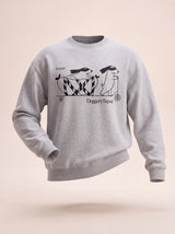 doggery squad skateboard dogs design heather grey crewneck sweatshirt female model product shot