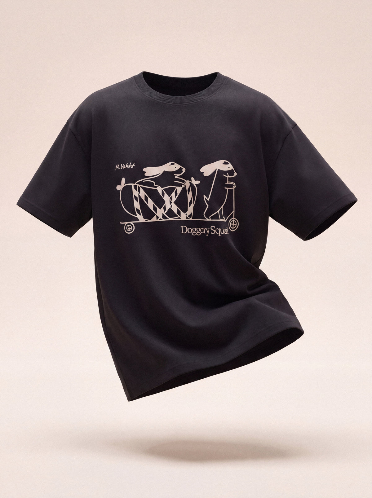 doggery squad skateboard dogs design black t shirt female model product shot