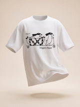 doggery squad skateboard dogs design pure white t shirt female model product shot