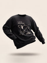 love is everywhere dog heart design black crewneck sweatshirt female model product shot