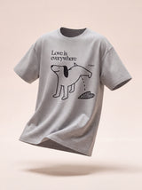 love is everywhere dog heart design heather grey t shirt female model product shot