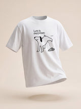 love is everywhere dog heart design pure white t shirt female model product shot