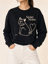 artist collection no fart no love bulldog cat design black crewneck sweatshirt female model editorial