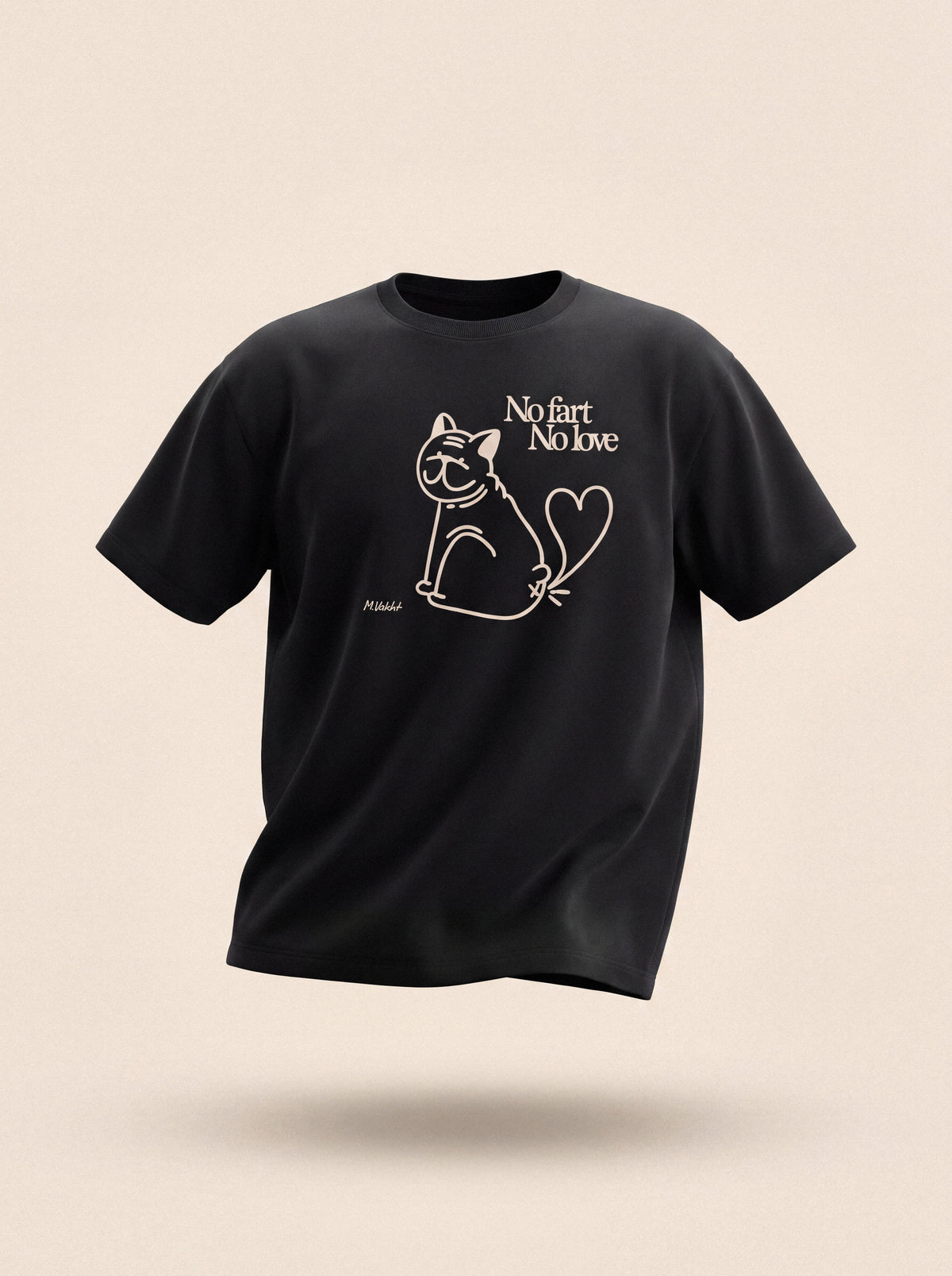 no fart no love bulldog cat design black t shirt female model product shot