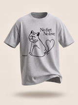 no fart no love bulldog cat design heather grey t shirt female model product shot