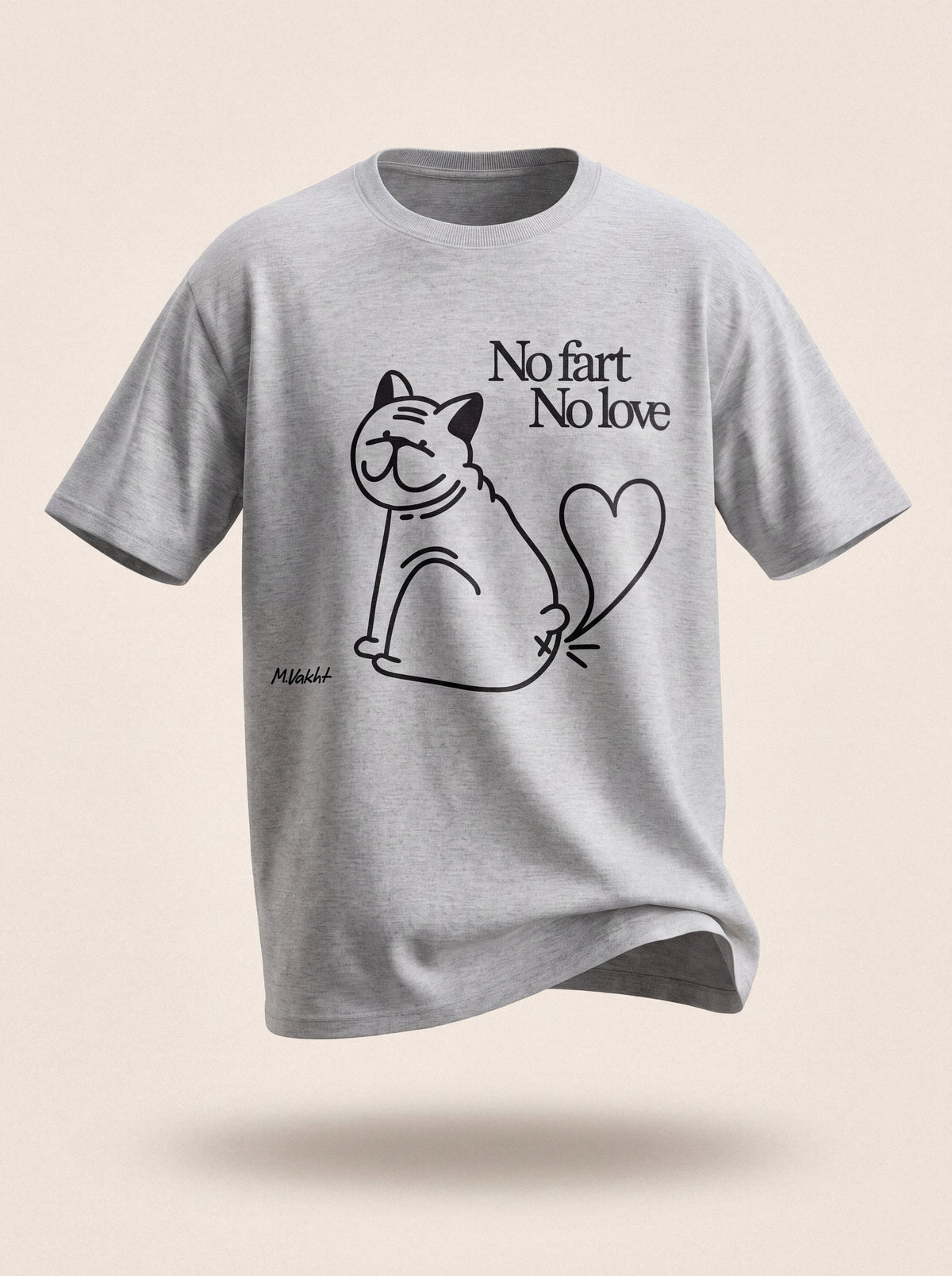 no fart no love bulldog cat design heather grey t shirt female model product shot