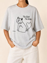 artist collection no fart no love bulldog cat design heather grey t shirt female model editorial