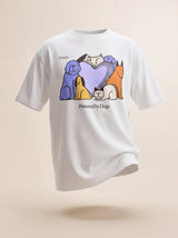 powered by dogs full color design pure white t shirt male model product shot