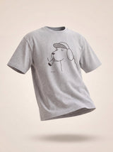 the professor dog flat cap design heather grey t shirt male model product shot