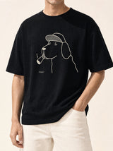 artist collection the professor dog flat cap design black t shirt male model editorial portrait