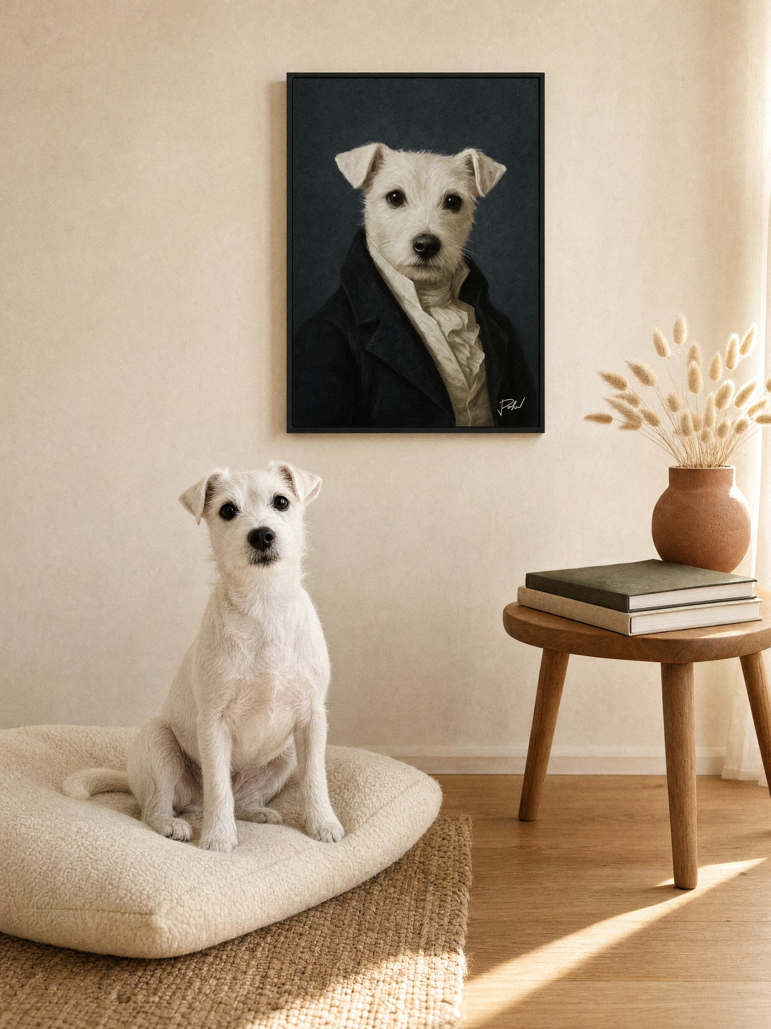 Finished portrait in a living room